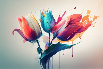 watercolor illustration of tulip, AI Generated