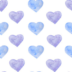 watercolor set of two hearts in a delicate shade of blue and purple. For printed textile and paper products