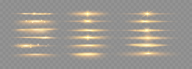 Set of shining sparkles and lens flares. Glowing lights isolated on transparent background. Vector illustration - 570426551