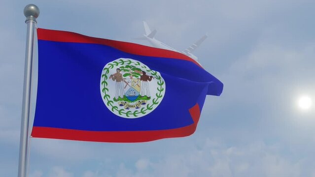 Animation Seamless Looping National Flag with Airplane  -Belize
