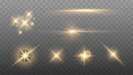 Set of Shine glowing stars. Vector Golden Sparks isolated. - 570427382