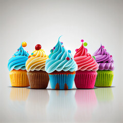 Colourful party cupcakes, birthday sweet desert, pink, blue, yellow, purple