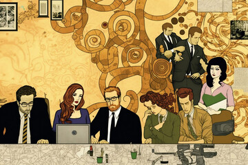 Corporate gathering of creative team - illustration, creation
