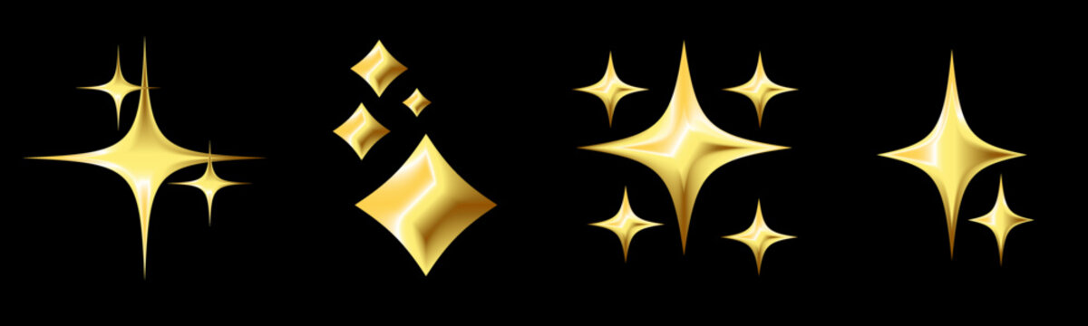 3d gold stars on. black background emoji style stars set collection