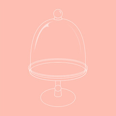 Cartoon birthday glass empty cake stand on pink background. Colorful cartoon vector illustration. - 570429545