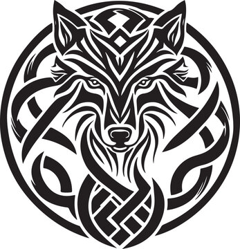 Vector illustration of wolf head with ornament