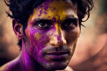 Indian man at Holi festival, generative Ai