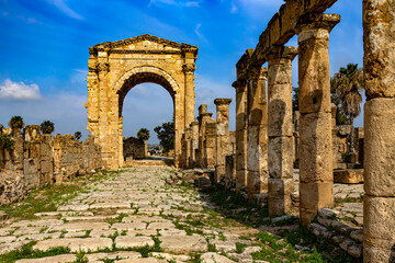 Lebanon. Ancient Tyre (UNESCO World Heritage Site) - Al-Bass Archaeological Site. Paved Roman road...