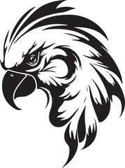 Parrot Head Logo with ornament. Line Art Illustration
