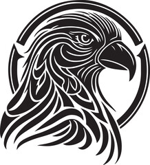 Parrot Head Logo with ornament. Line Art Illustration © serdjo13