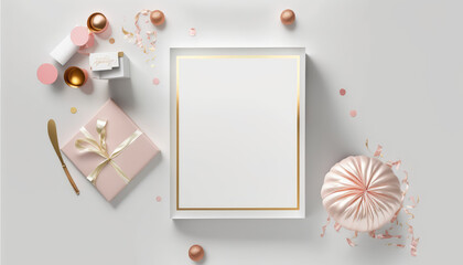 Generative AI Flat ay styletop view birthday card clean white background