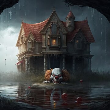 Horror house with pennywise which is on the ground