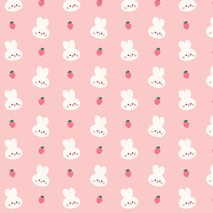 cute rabbit and strawberry seamless pattern, pink background, good for newborn or baby girl.