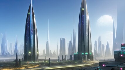 Obraz na płótnie Canvas Futuristic skyscrapers of the city of the future