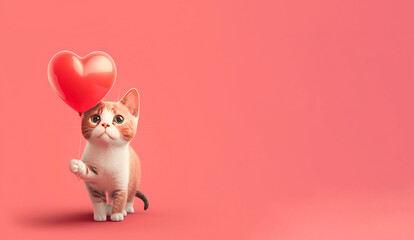 Fototapeta na wymiar kittens with balloons for valentine's day