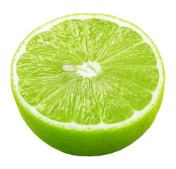 Ripe half of green lime citrus fruit isolated on transparent background