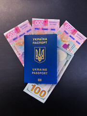 Passport and money. Сountry passport and money. Ukrainian passport.	