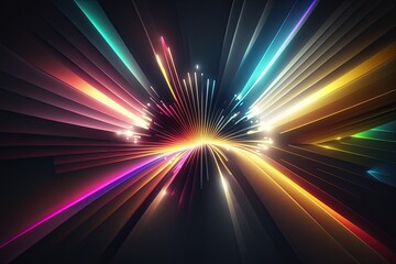 Background with colorful spectrum. Bright neon rays and glowing lines, ai