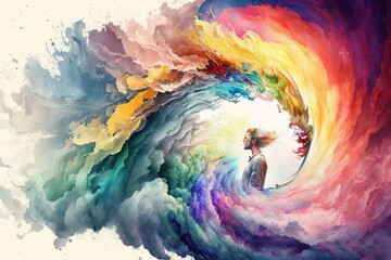 Concept of Inner Spectrum colorful clouds swirling around man, ai