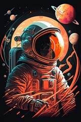 Space, science fiction, future astronaut, galaxy, planet, moon, space objects for poster, ai
