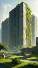 Obraz premium An overgrown green metropolis. People have left the city. Postapocalypse