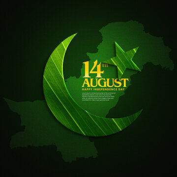 14 August 23 March Pakistan Day And Happy Independence Day Leaves Texture Design With Golden Text 3d Illustration