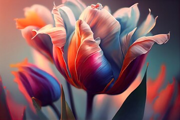 detailed illustrated colorful tulips, AI Art