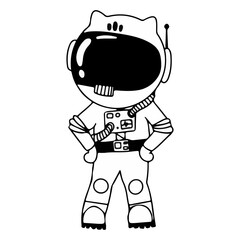 Cosmonaut in different poses. Astronaut in intergalactic space. galaxy. astronauts in a space suit with a helmet isolated on a white background. Black and white illustration