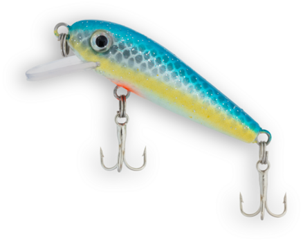 Shadow behing a blue and yellow lure going up