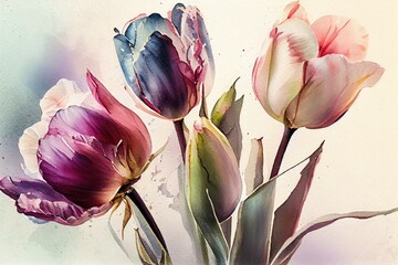 watercolor tulips, AI art