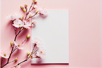 Empty Pink Spring Flowers Greeting Card Illustration, Created with Generative AI Technology