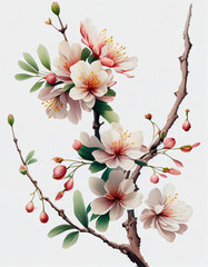 Beautiful Japanese Cherry Blossoms White Flower Illustration For Weddings, Cards, Logos, Backgrounds. Generative AI
