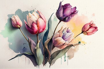 watercolor abstract colorful tulips, AI Art
