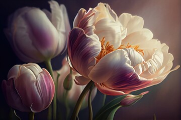 detailed illustrated pink and purple tulips, AI Art