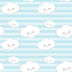 Cute adorable clouds characters- seamless pattern