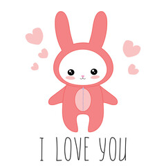 Kawaii rabbit an a hoodie. I love you card