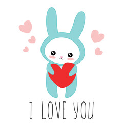 Kawaii rabbit an a hoodie. I love you card