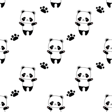 Cute adorable panda bear character - seamless pattern