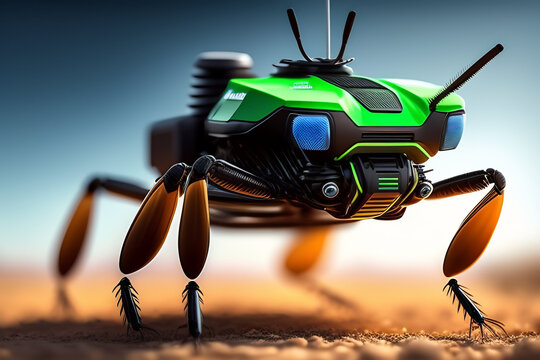 insectos robot, androides y futuristas. im&aacute;genes en primer plano y macro de hormigas, avispas, abejas modificadas, concepto de mundo futurista.