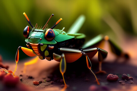 insectos robot, androides y futuristas. im&aacute;genes en primer plano y macro de hormigas, avispas, abejas modificadas, concepto de mundo futurista.