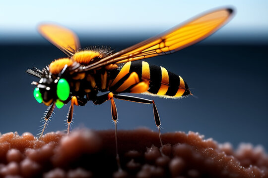 insectos robot, androides y futuristas. im&aacute;genes en primer plano y macro de hormigas, avispas, abejas modificadas, concepto de mundo futurista.