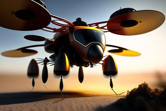 insectos robot, androides y futuristas. im&aacute;genes en primer plano y macro de hormigas, avispas, abejas modificadas, concepto de mundo futurista.