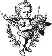 cute angel baby with roses