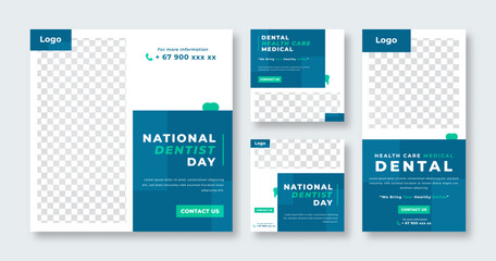 Dentist and Health Care Medical Social Media Post for Online Marketing Promotion Banner, Story and Web Internet Ads Flyer