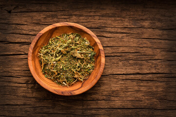 Dried leaves of epazote in the bowl - Dysphania ambrosioides