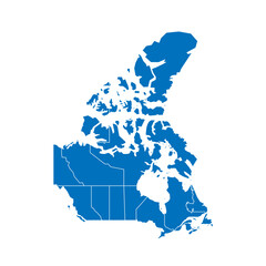 Canada political map of administrative divisions - provinces and territories. Solid blue blank vector map with white borders.