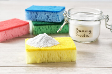 Obraz na płótnie Canvas Eco friendly home care detergent with baking soda and lemon.eco friendly concept.