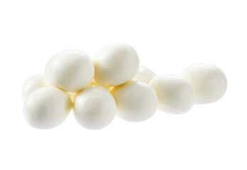 Heap of mini mozzarella cheese balls isolated on a white background.