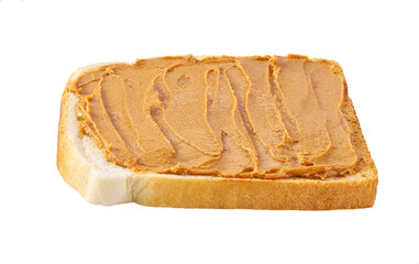 Toast with peanut butter isolated isolated on white background.  peanut butter open sandwich or...