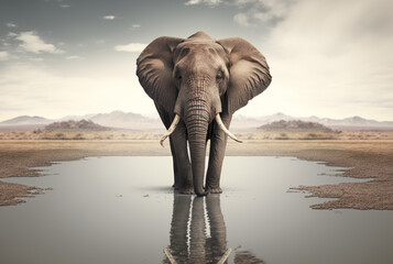Obraz na płótnie Canvas Elephant with copy space background. World wildlife day concept. Generative ai.